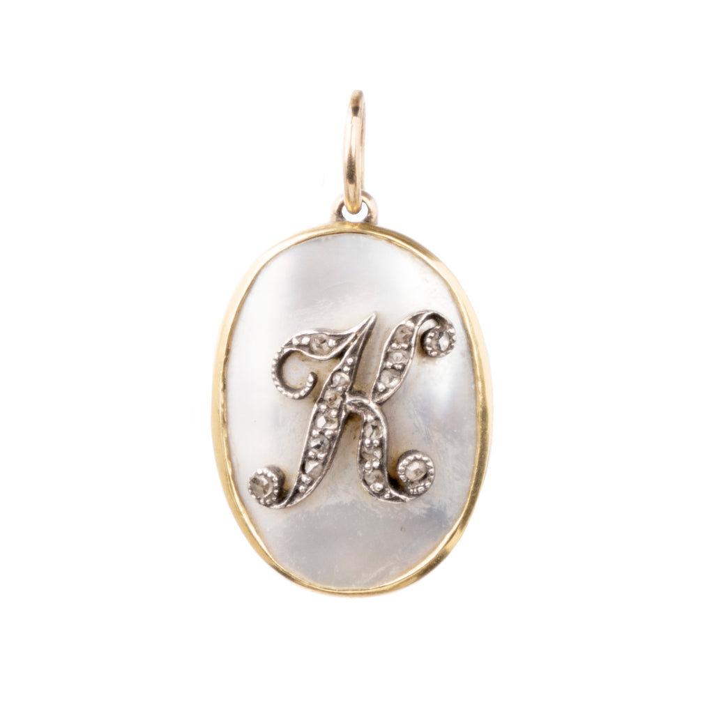 Edwardian Mother of Pearl and Diamond Initial 'K' Pendant
