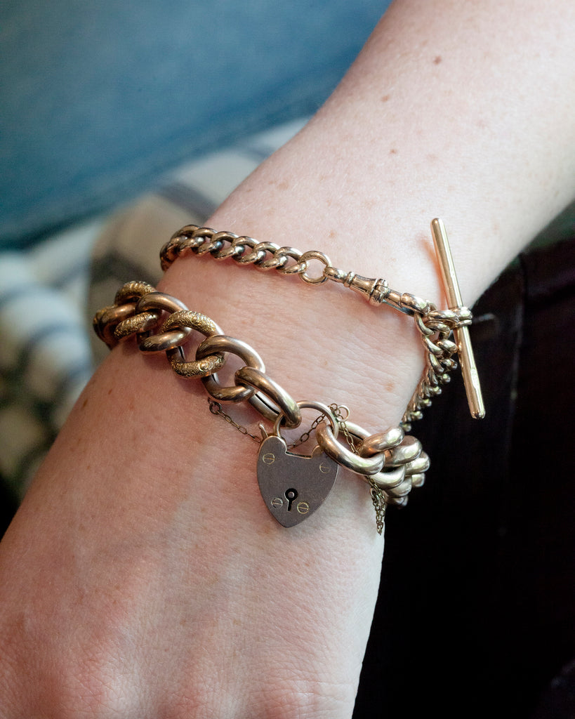 Victorian Rose Gold Heart Lock Chain Bracelet