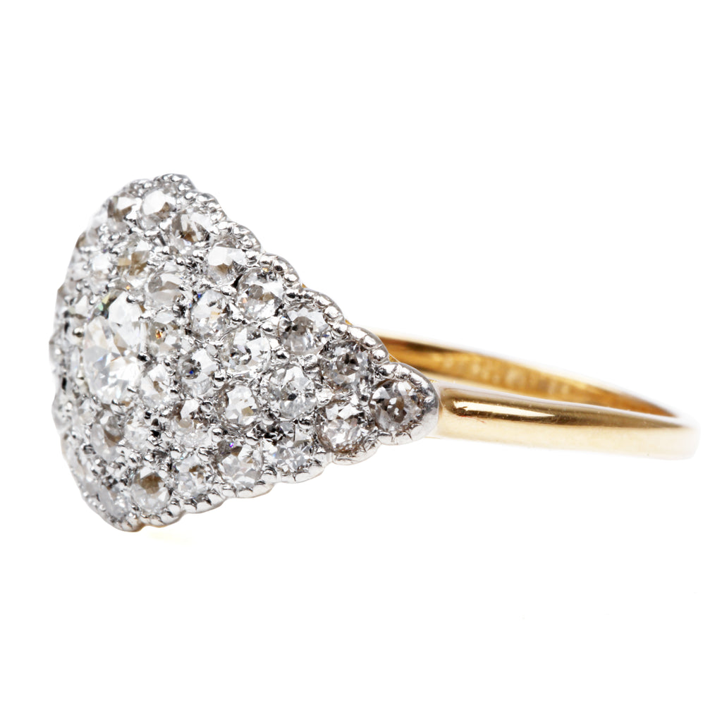 Edwardian Era Platinum and Gold Diamond Cluster Ring
