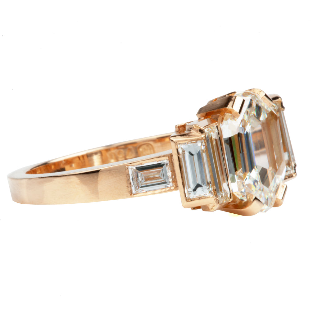 Pitched Baguette and Hexagonal Cut Diamond Ring