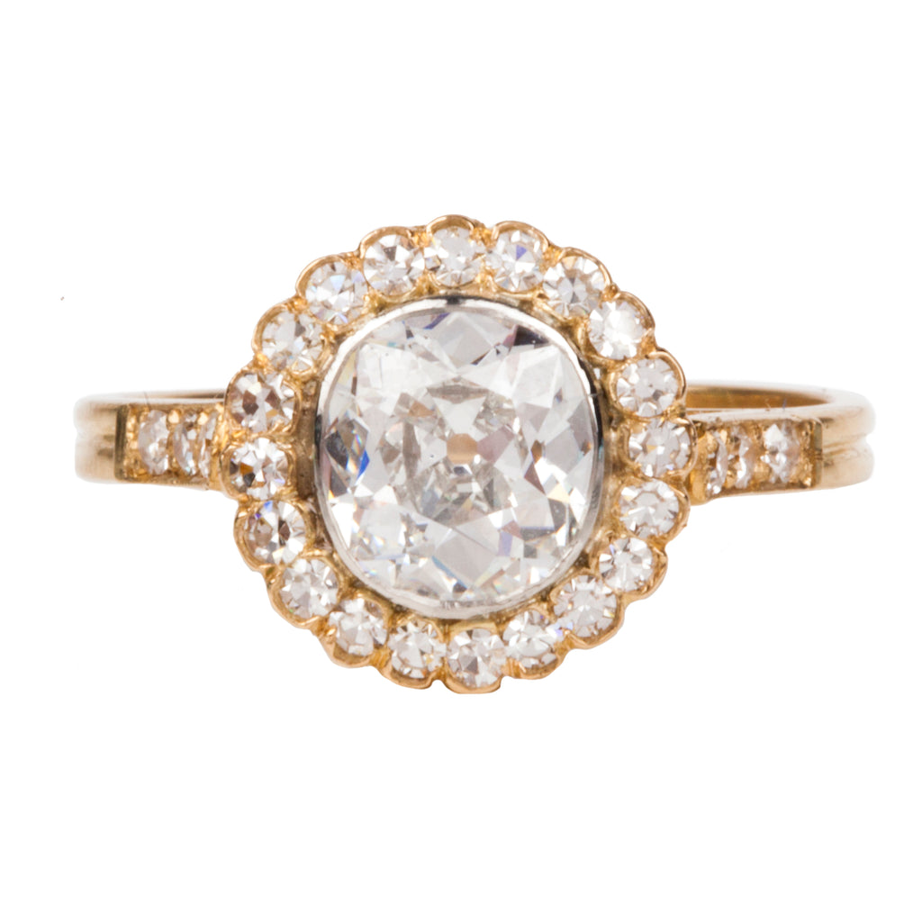 Old Mine Cut Diamond Cluster Ring in Gold