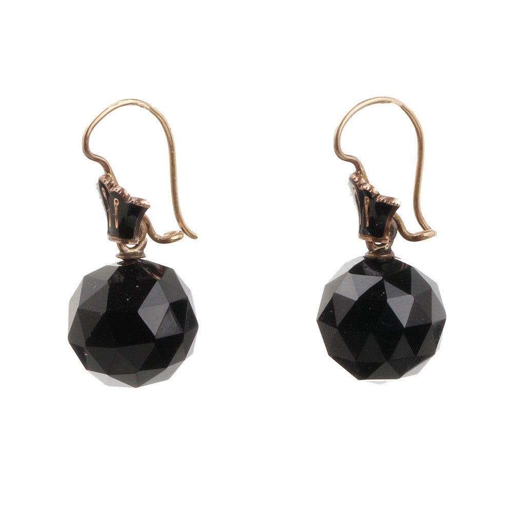 Victorian Onyx Facetted Ball Earrings