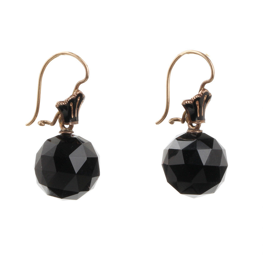 Victorian Onyx Facetted Ball Earrings