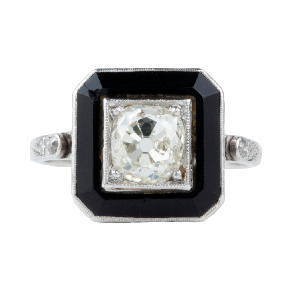 Art Deco Target Onyx and Diamond Ring
