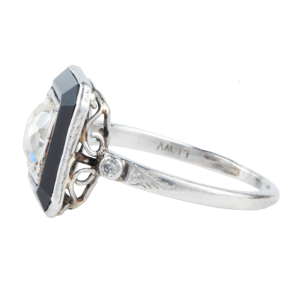 Art Deco Target Onyx and Diamond Ring