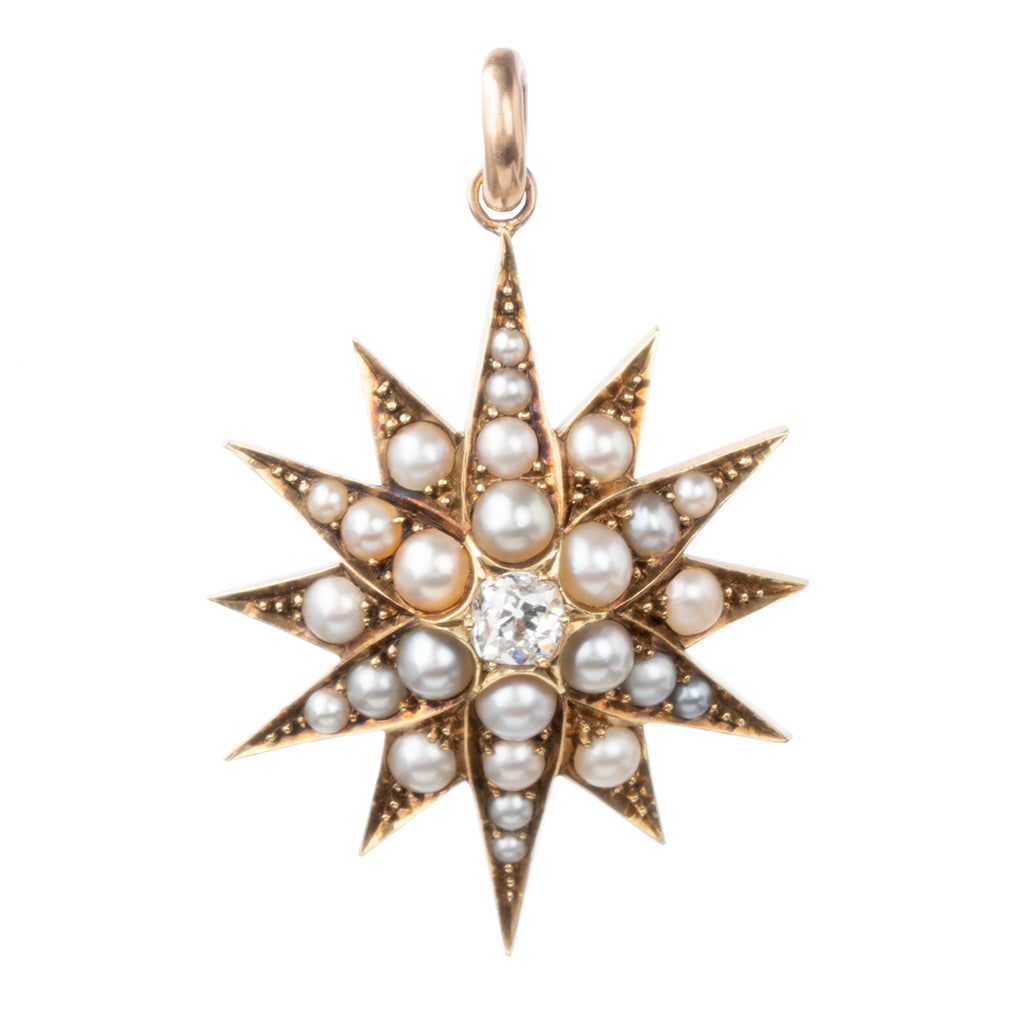 Victorian era Pearl and Diamond Starburst Pendant