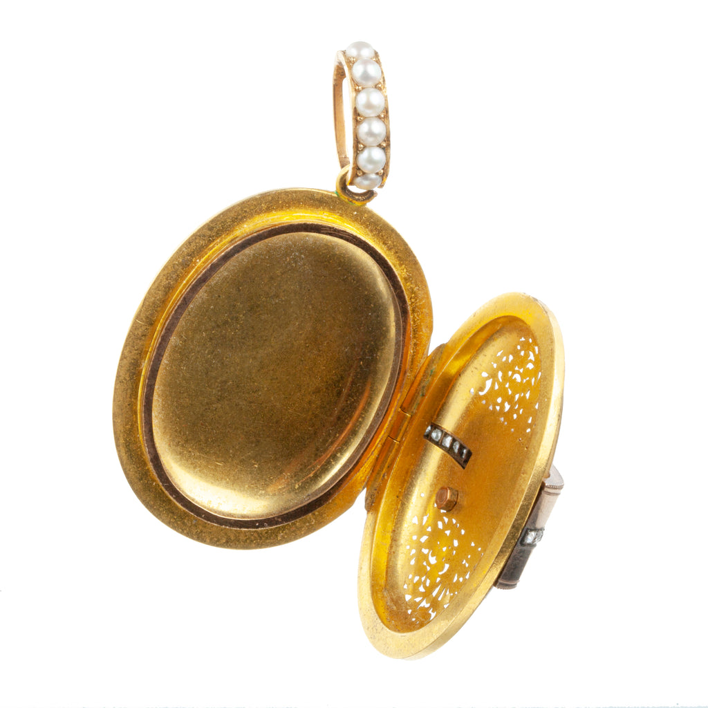 19th Century Pearl and Diamond Gold Locket