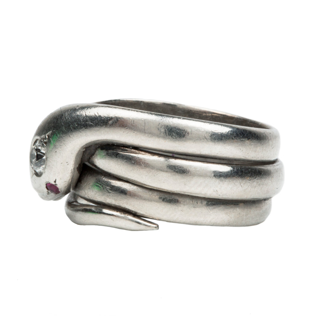 Art Deco Platinum Snake Diamond Ring