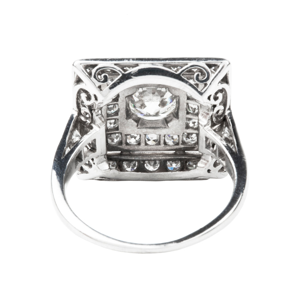 Art Deco Old European Cut Diamond Ring in a Square Halo