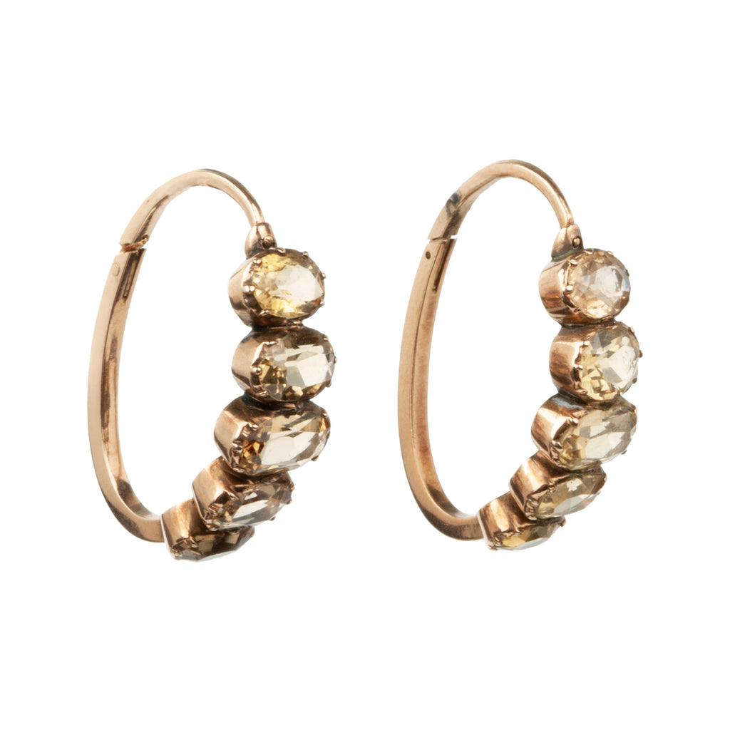 Early 19th Century Elongated Gold Hoop Earrings with Topaz