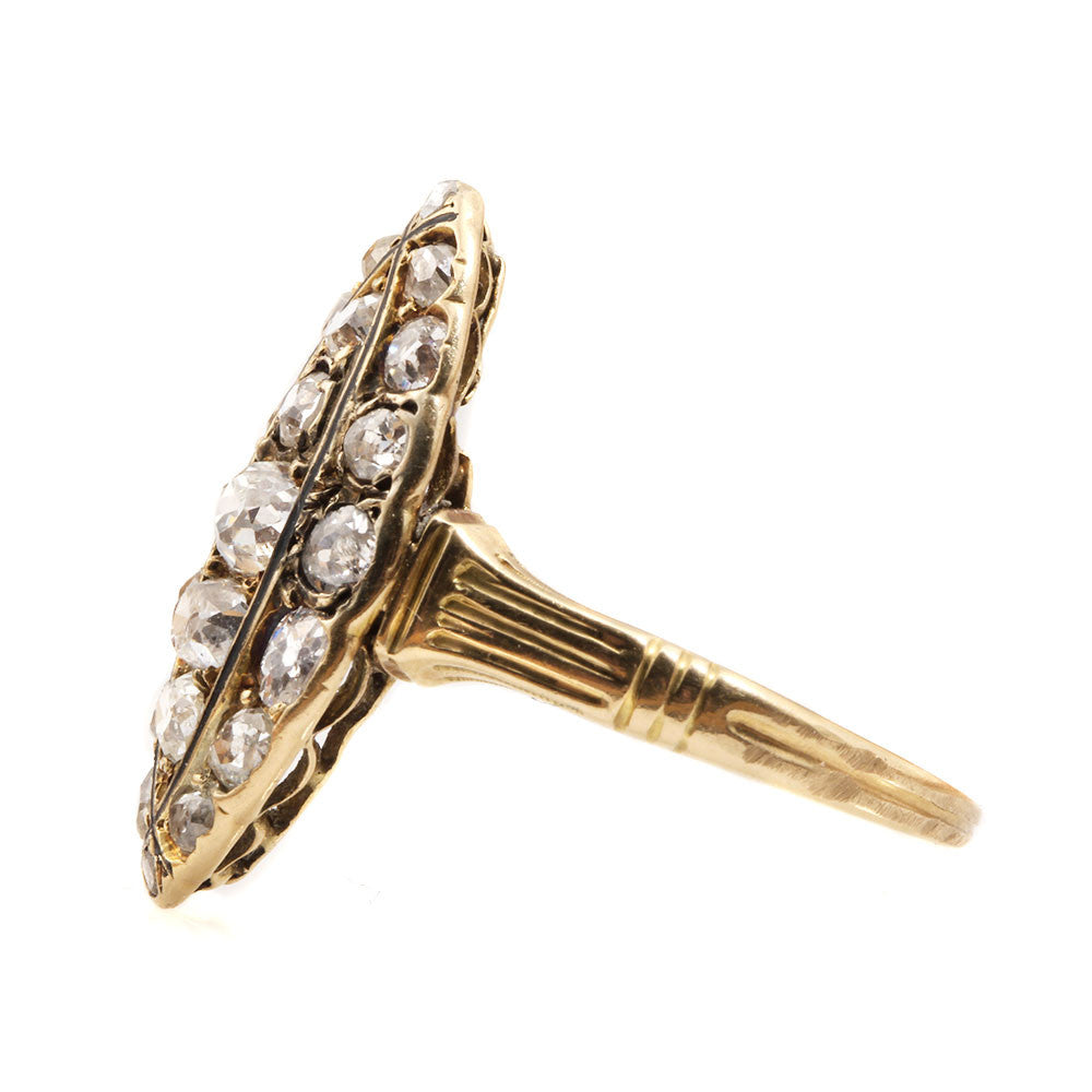 Victorian Navette Shaped Old Mine Cut Diamond Ring