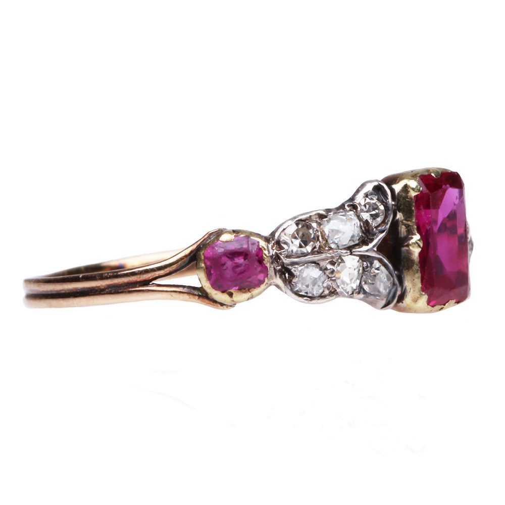 Early Victorian Ruby and Old Mine Cut Diamond Ring