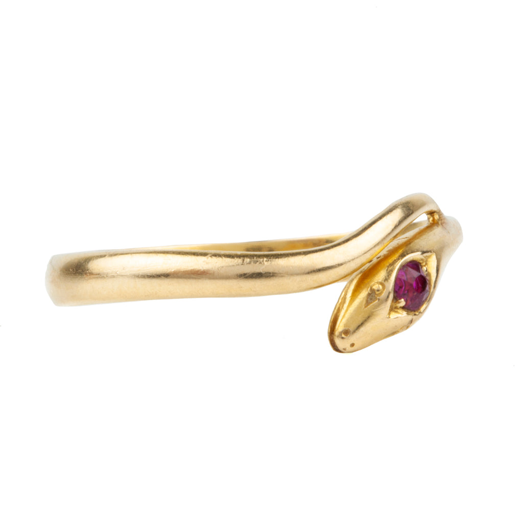 Victorian Era Snake Ring with a single Ruby