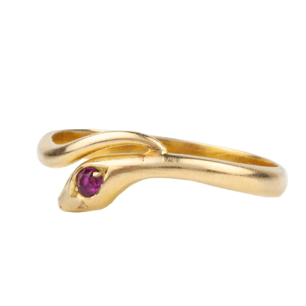 Victorian Era Snake Ring with a single Ruby