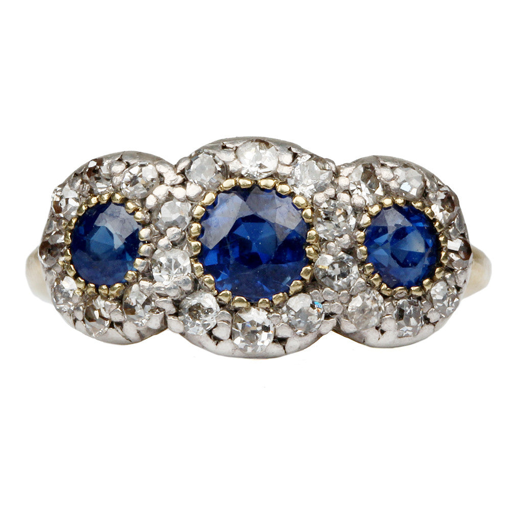 19th Century Triple Sapphire and Diamond Cluster Ring