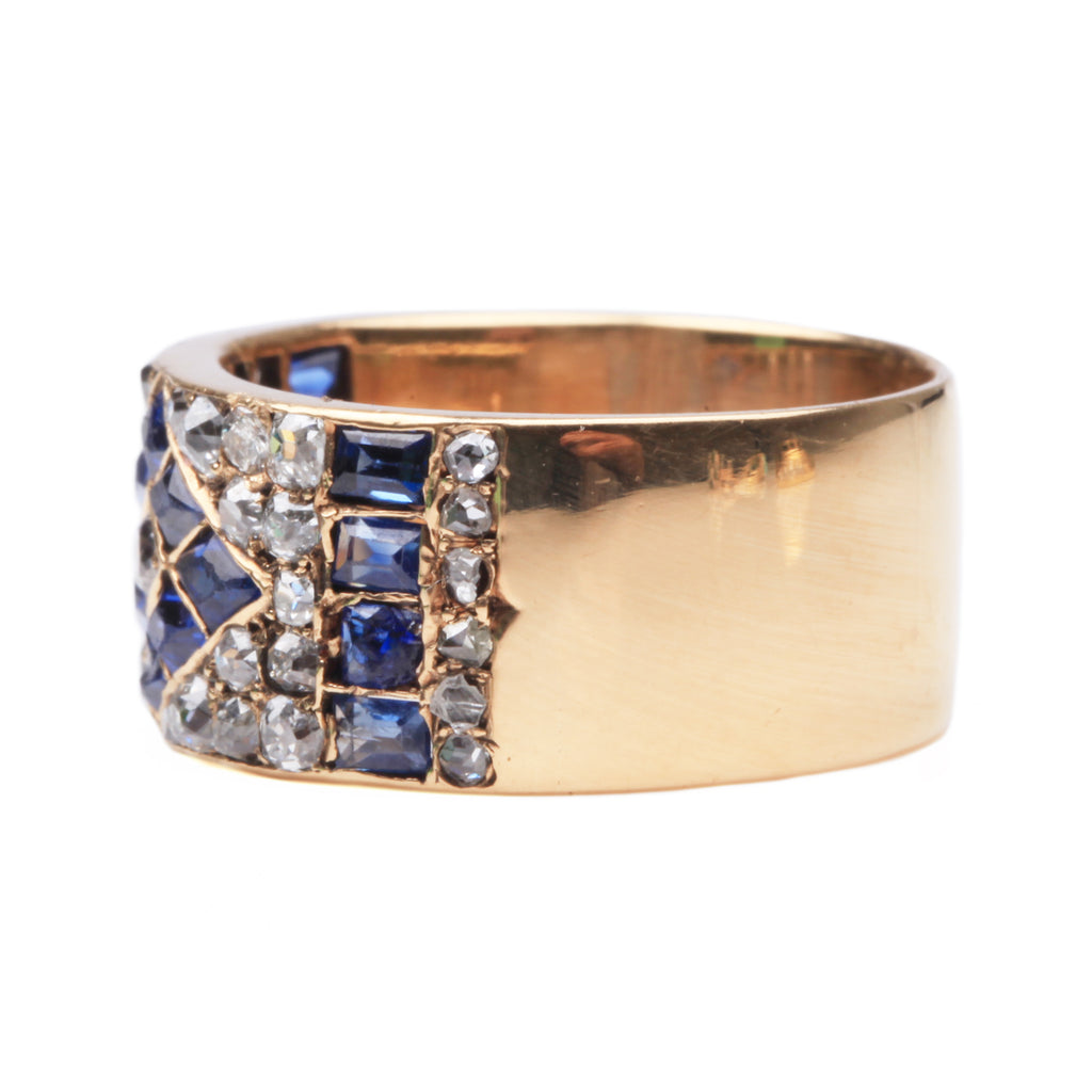 Victorian Old Mine Cut Diamond and Sapphire Band