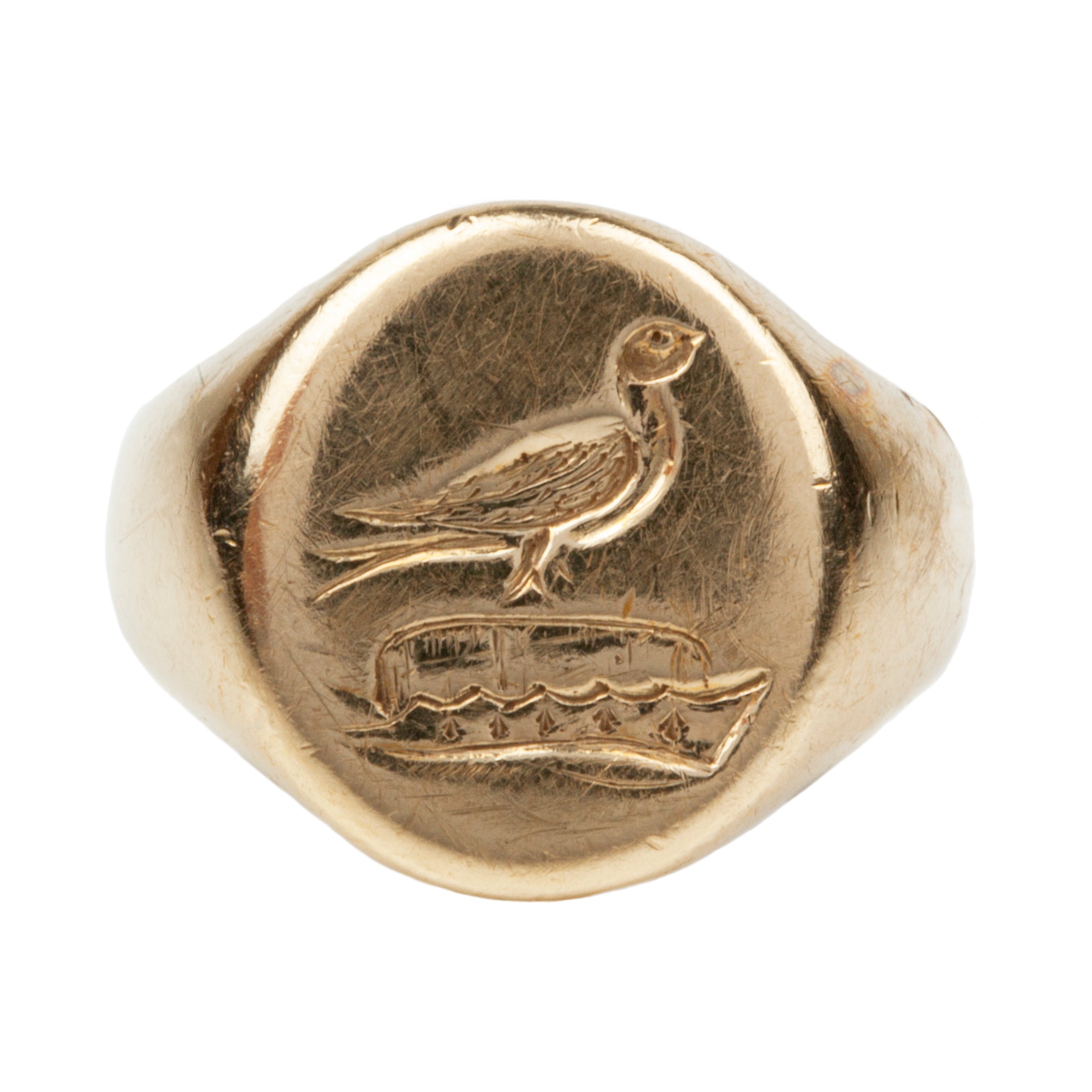 Victorian Era Signet Ring with Bird and Crown