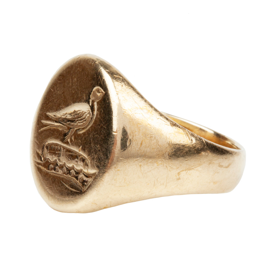 Victorian Era Signet Ring with Bird and Crown