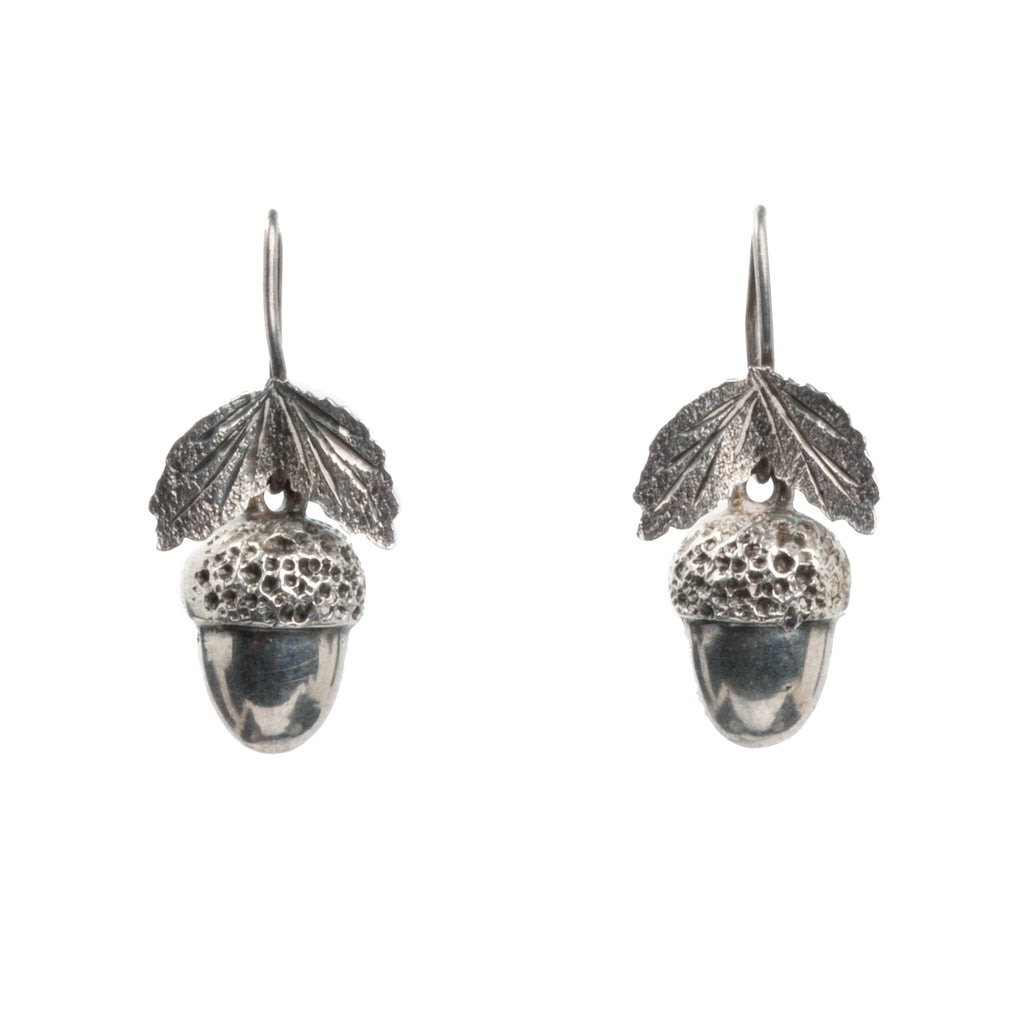 Victorian Era Acorn Silver Earrings