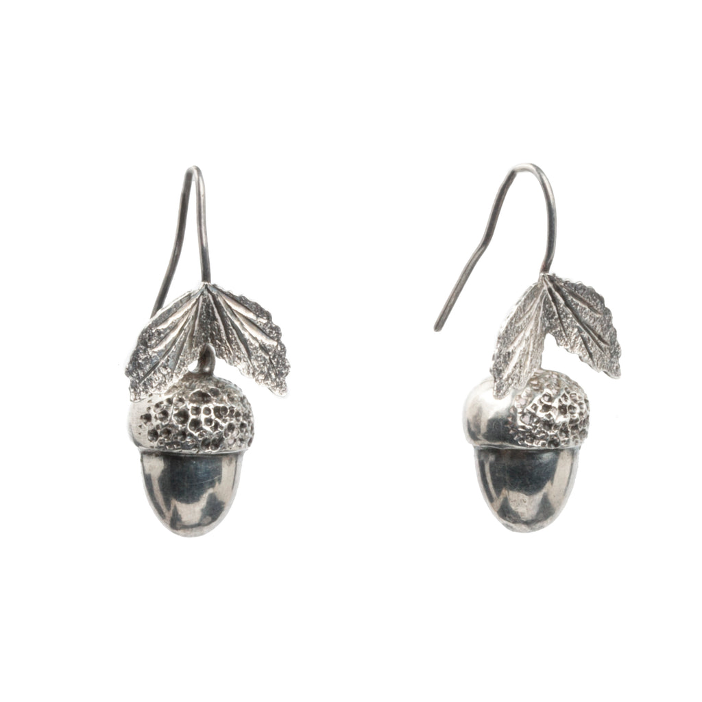 Victorian Era Acorn Silver Earrings