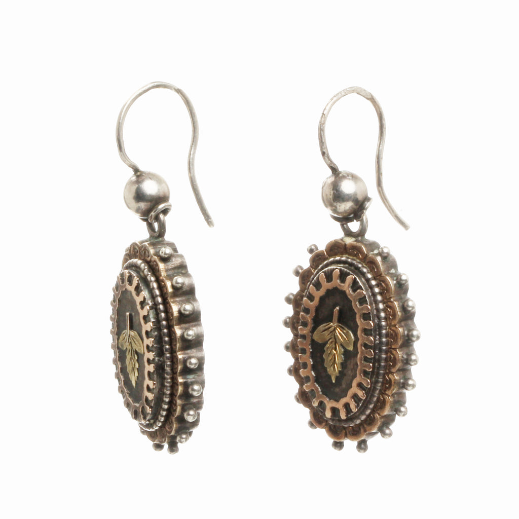 Victorian Silver and Gold Leaf Earrings