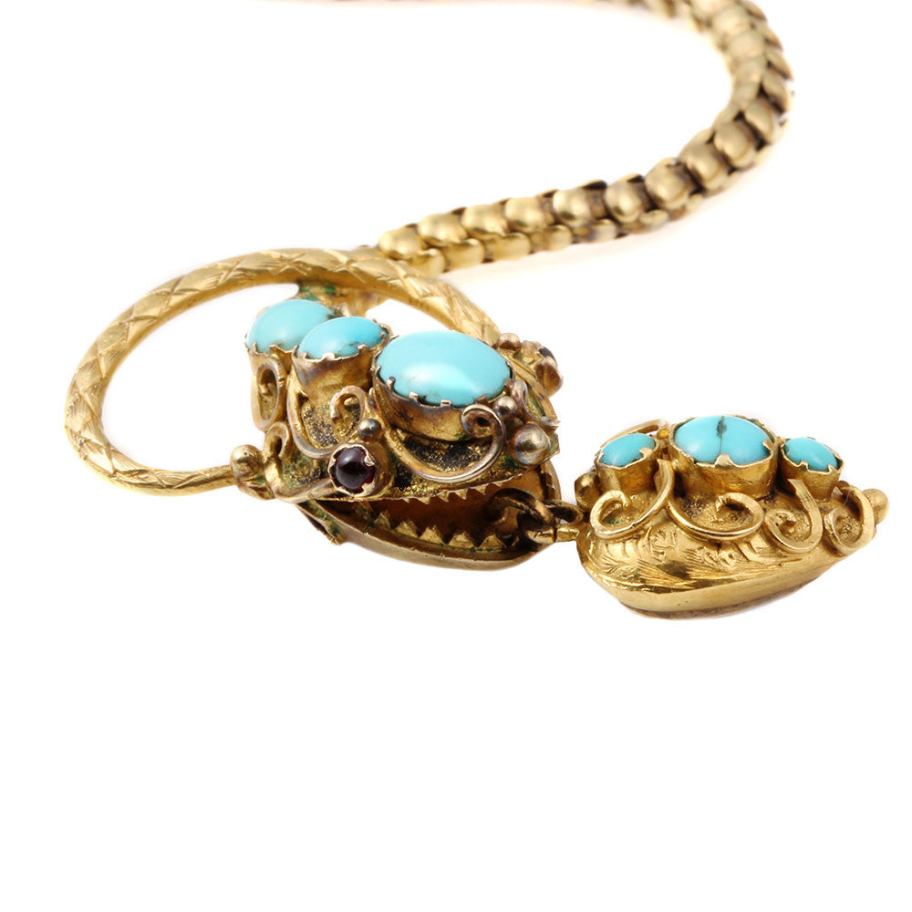 Victorian Turquoise & Gold Snake Necklace in Fitted Box