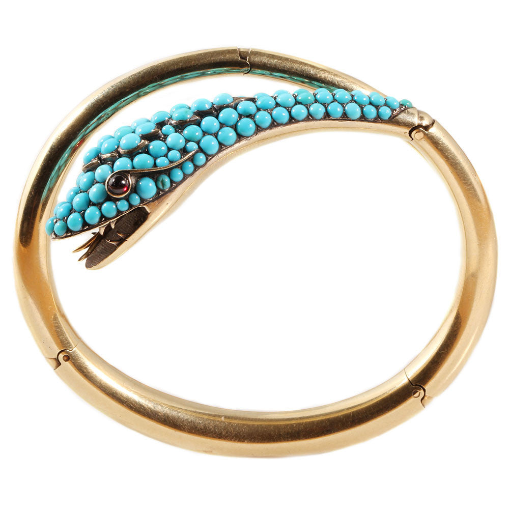 Victorian Gold & Turquoise Snake Bangle