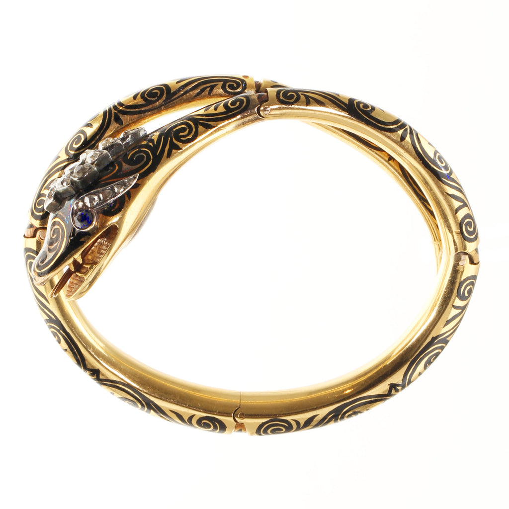 Early Victorian 18k Gold & Enamel Snake Bracelet
