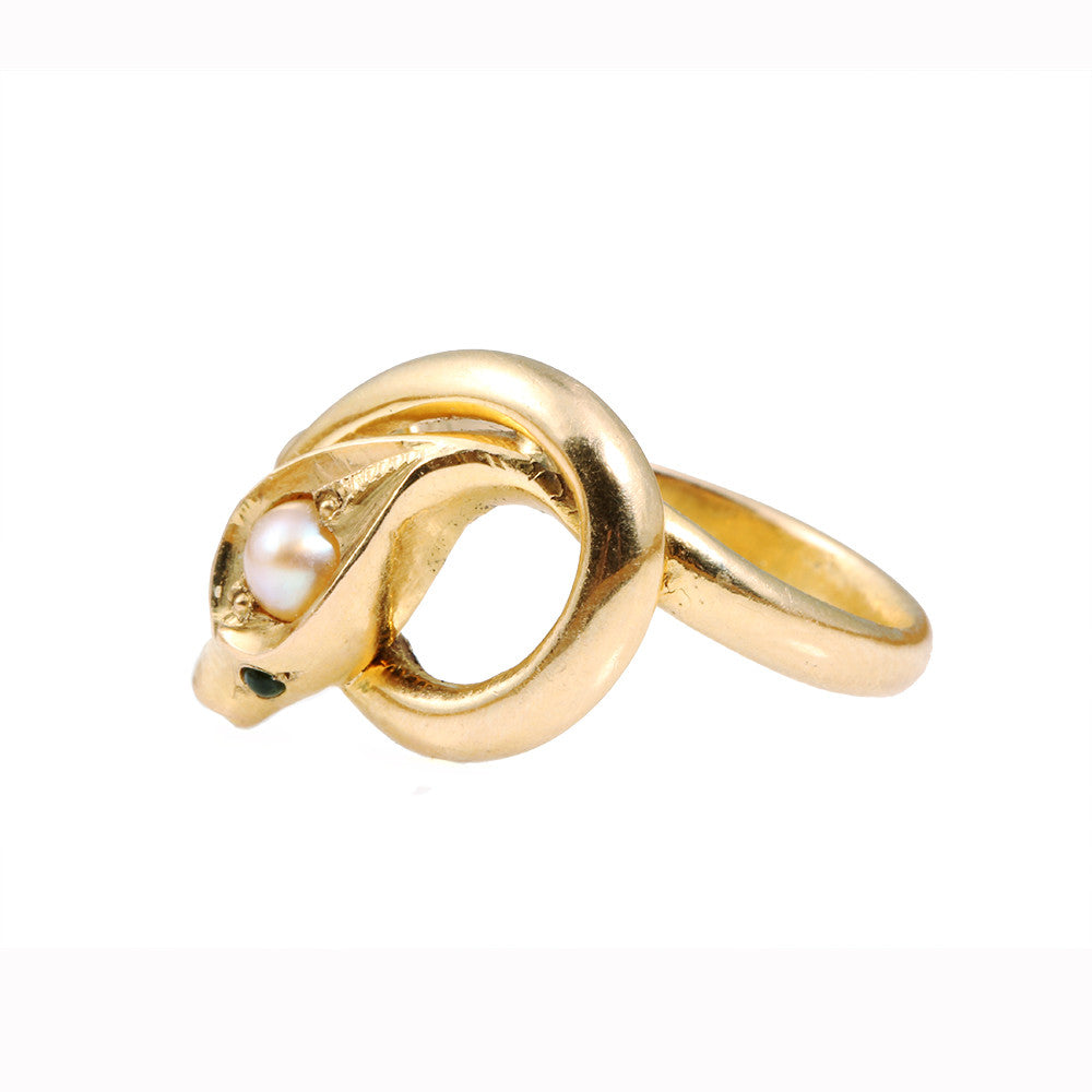 Victorian Era Pearl Gold Snake Ring
