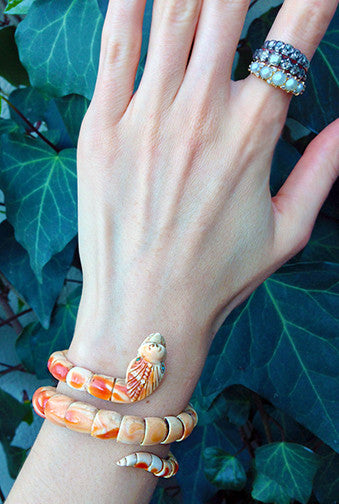 Victorian Carved Conch Shell Snake Bracelet