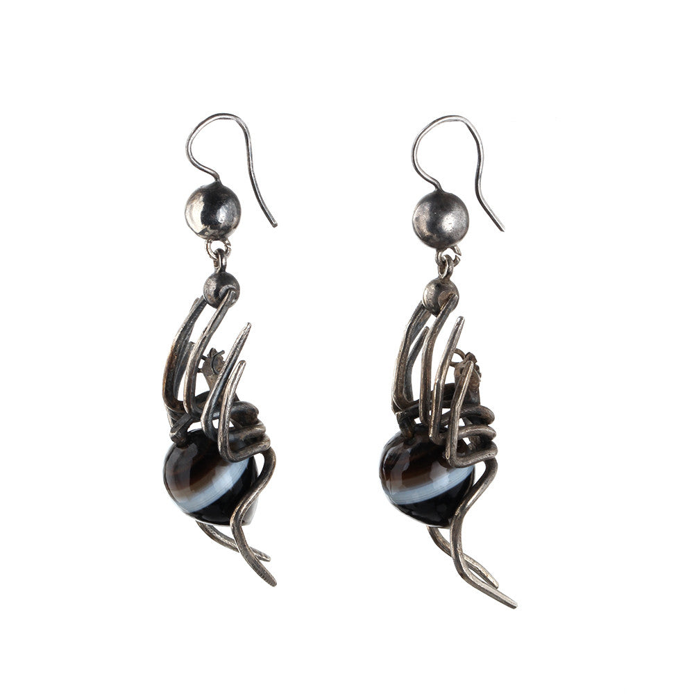 Victorian Banded Agate Spider Earrings