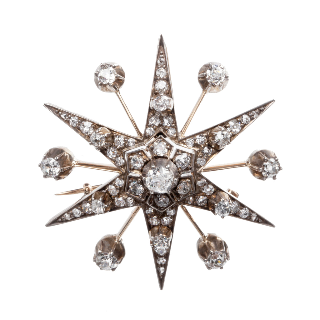 Victorian Era Old Mine Cut Diamond Starburst Pendant