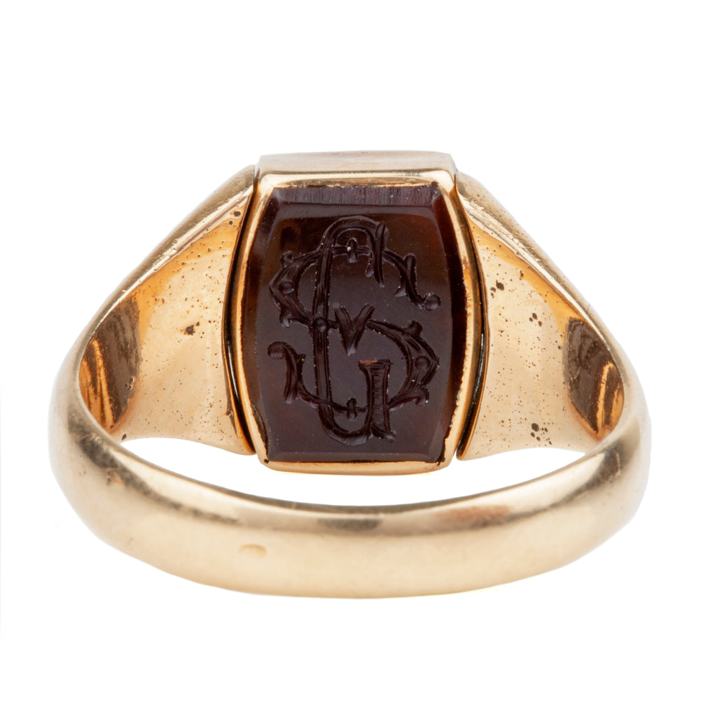 Antique carved agate Swivel Signet Ring