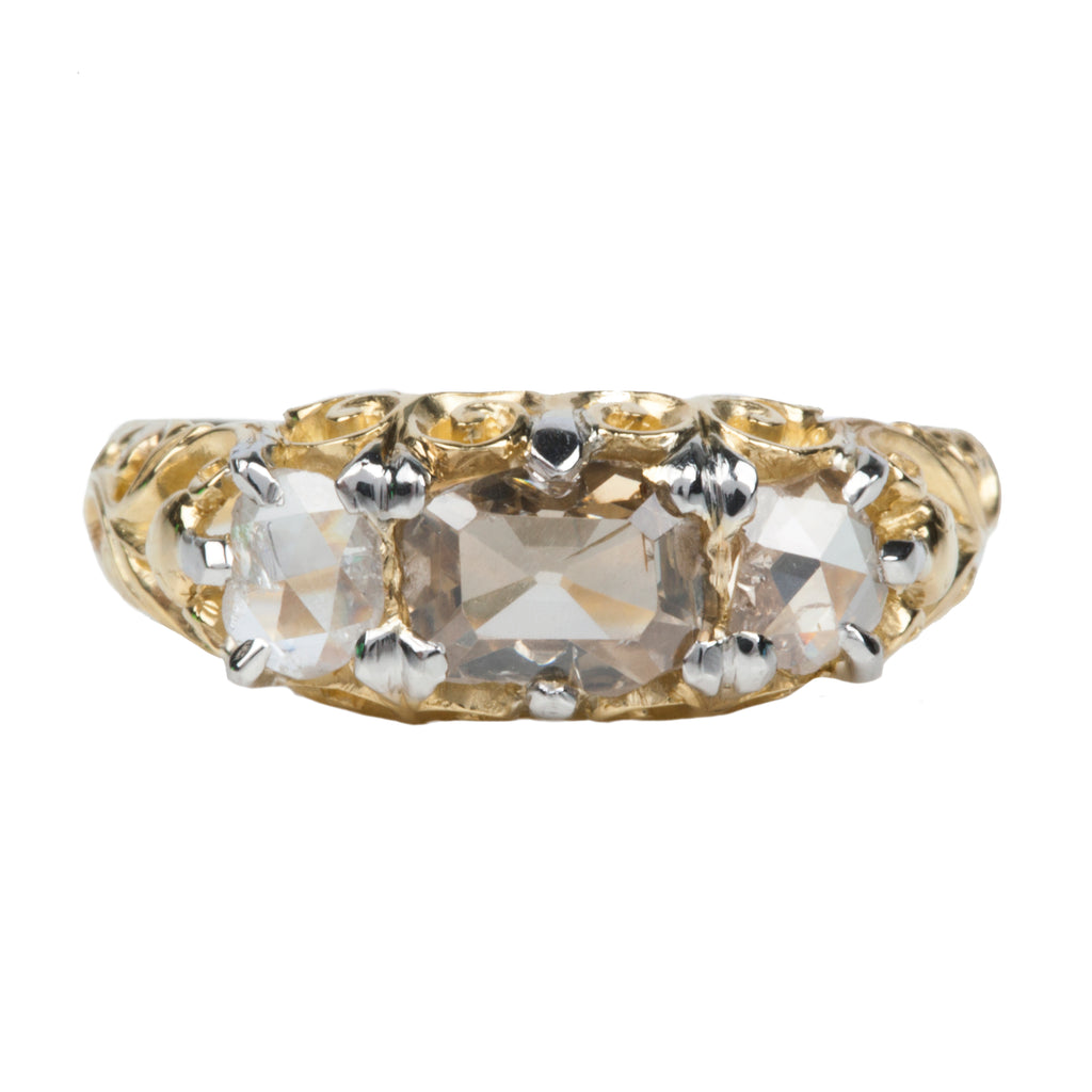 Victorian Table Cut Diamond Three Stone Ring
