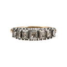 Georgian Era Table cut diamond half hoop band. 7 Table cut diamonds set in a silver closed back setting on a gold band. English in origin, found in London. Circa 1810. Front view. 