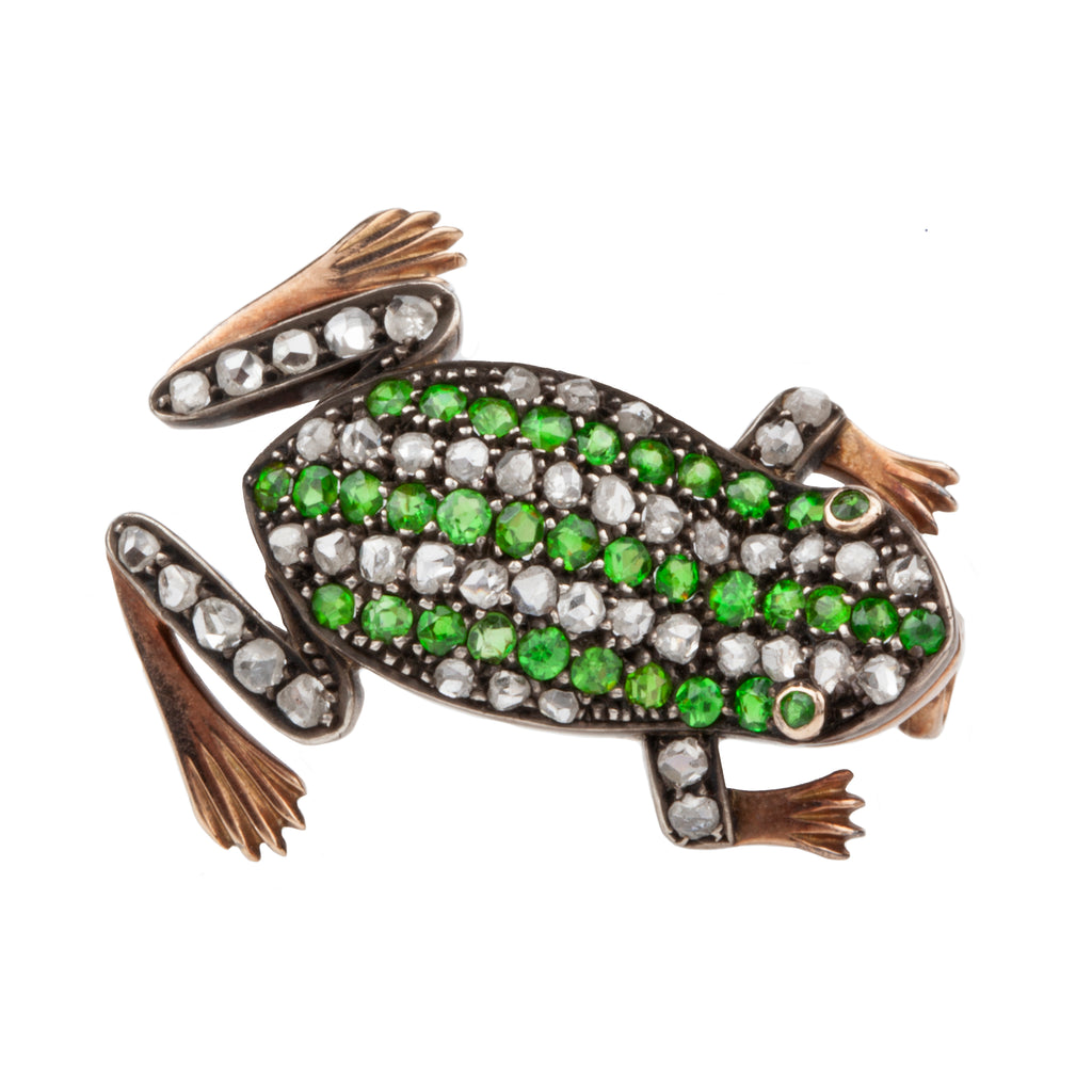 Victorian Diamond and Demantoid Garnet Frog Brooch