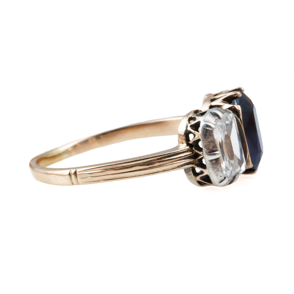 Victorian Three Stone Diamond & Sapphire Ring