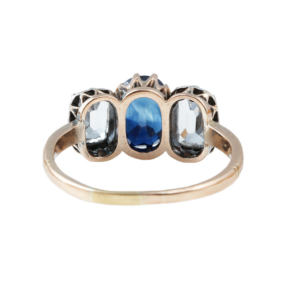 Victorian Three Stone Diamond & Sapphire Ring
