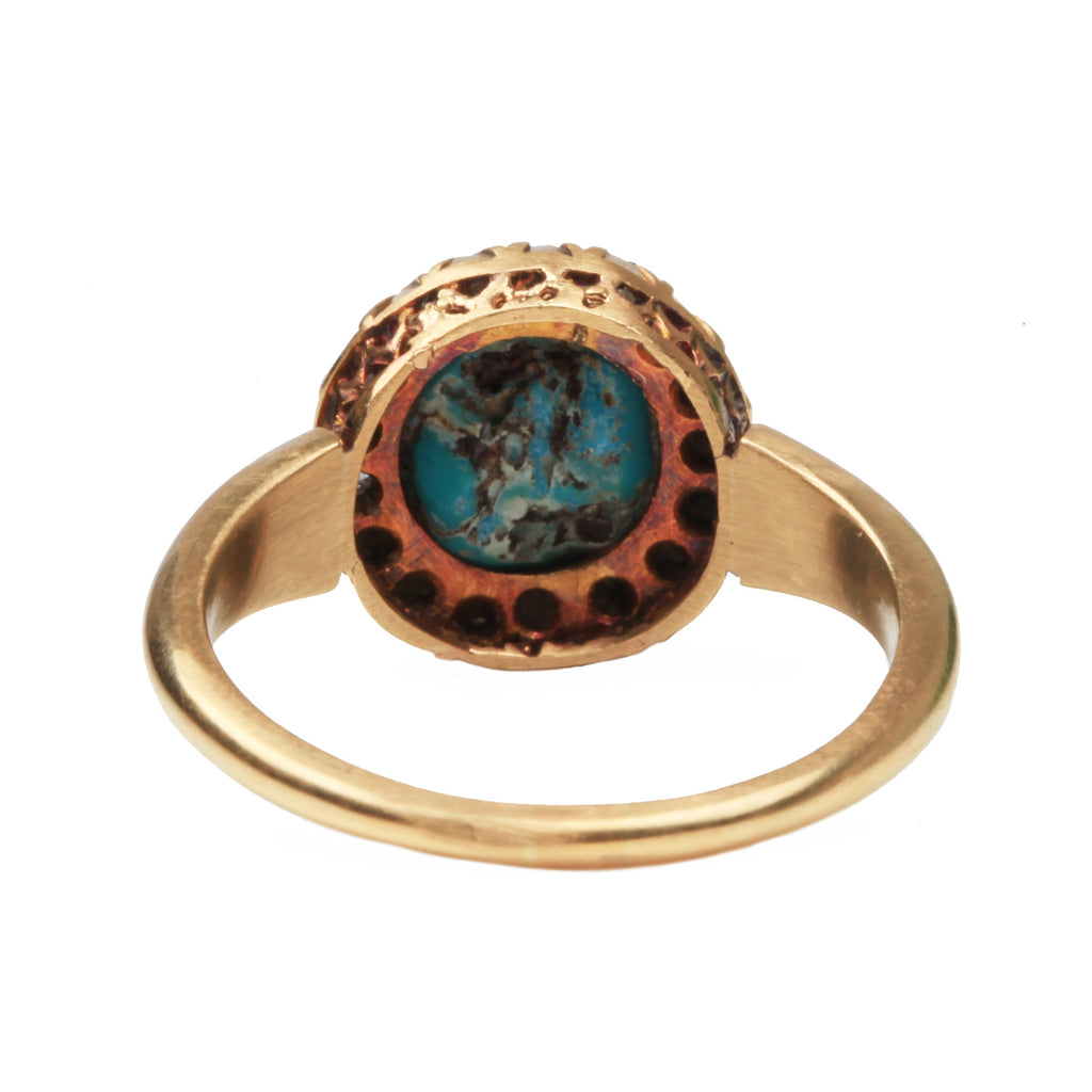 Victorian Era Gold Turquoise and Rose Cut Diamond Cluster Ring