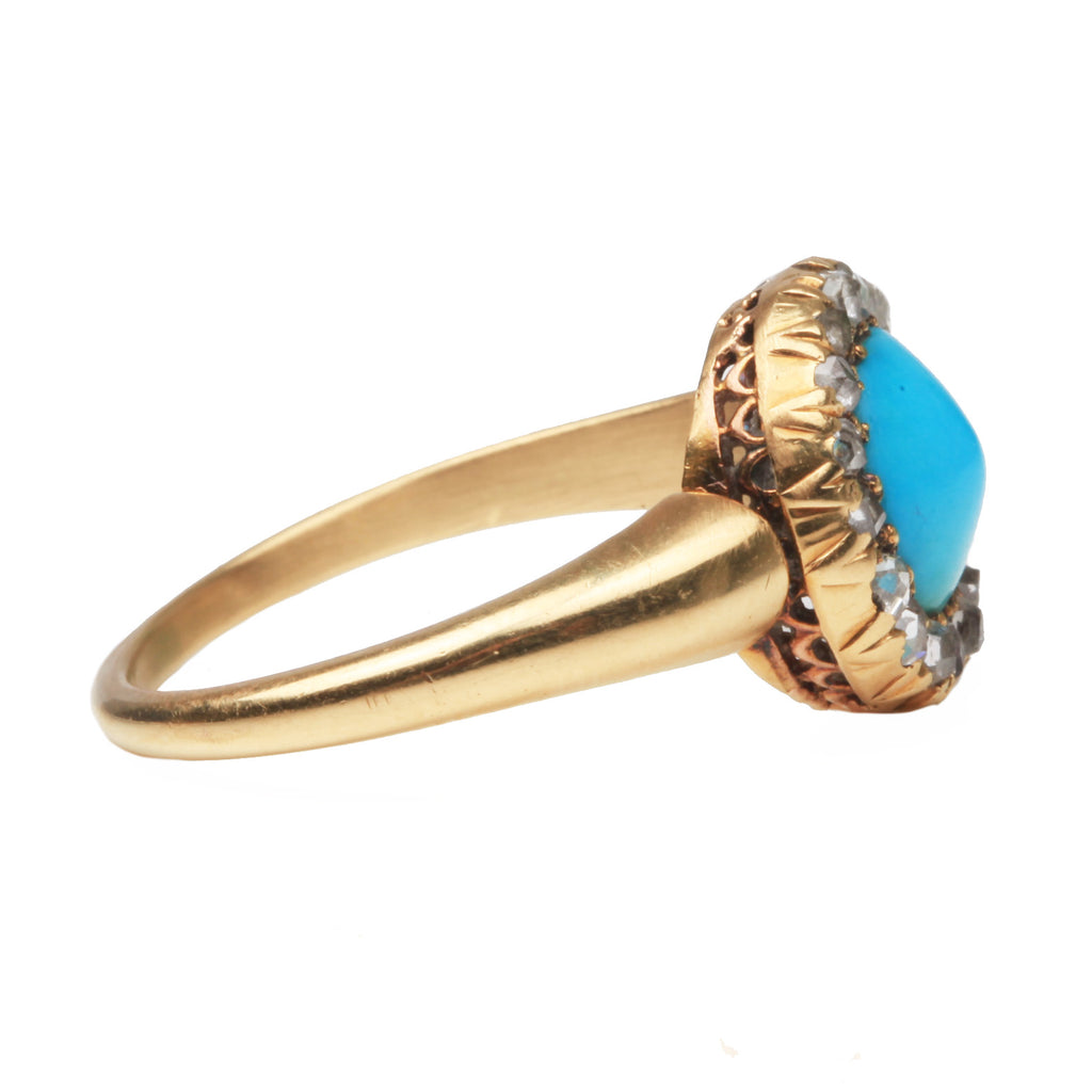 Victorian Era Gold Turquoise and Rose Cut Diamond Cluster Ring