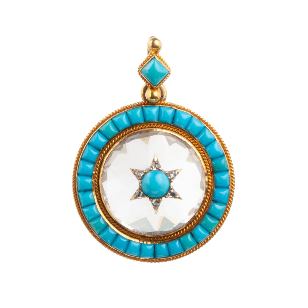 19th century rock crystal, turquoise and diamond Locket