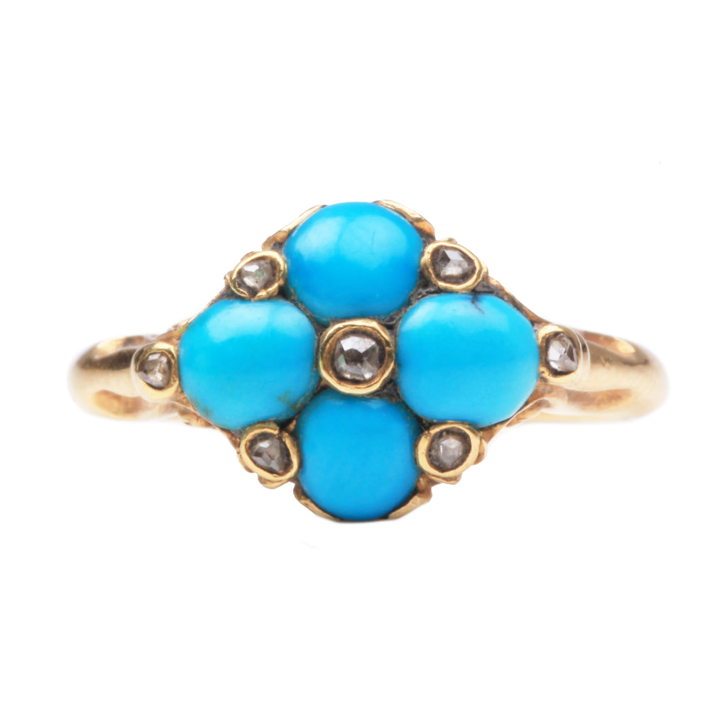 Victorian Turquoise and Diamond Cluster Ring
