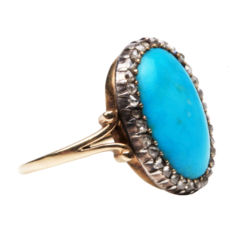 Victorian Turquoise Diamond Cluster Ring