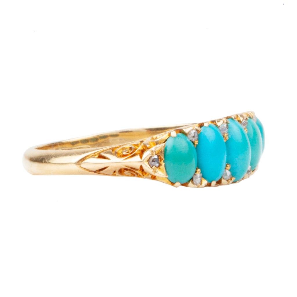 Victorian Era Turquoise Five Stone Ring