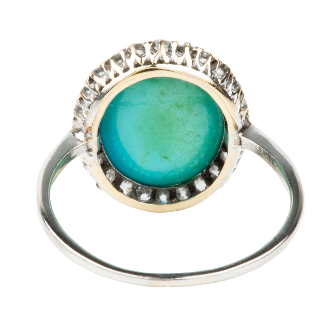 Art Deco Era Turquoise and Diamond Cluster Ring