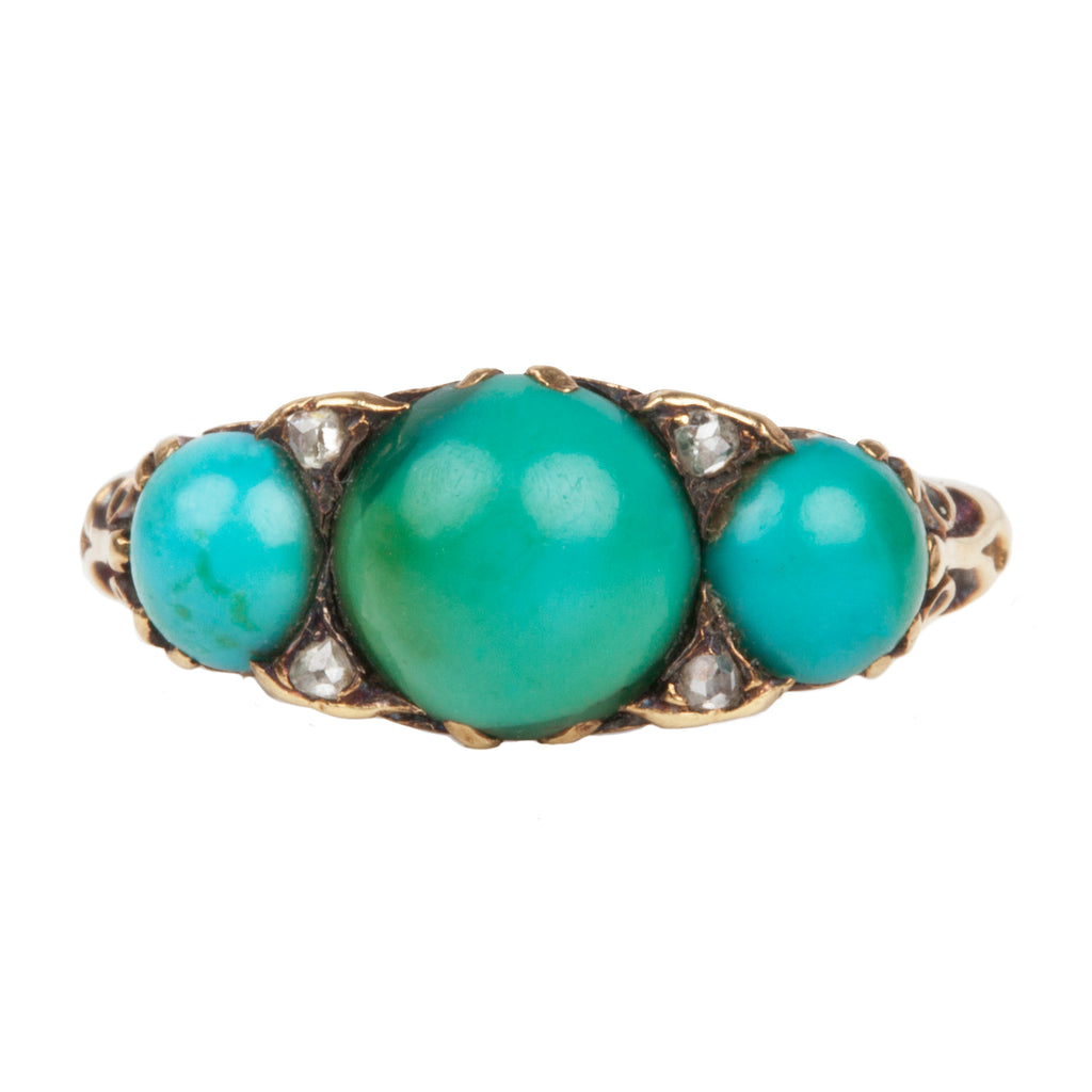 Victorian Era Persian Turquoise Three Stone Ring