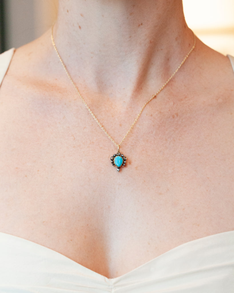 Georgian Era Turquoise and rose cut diamond pendant