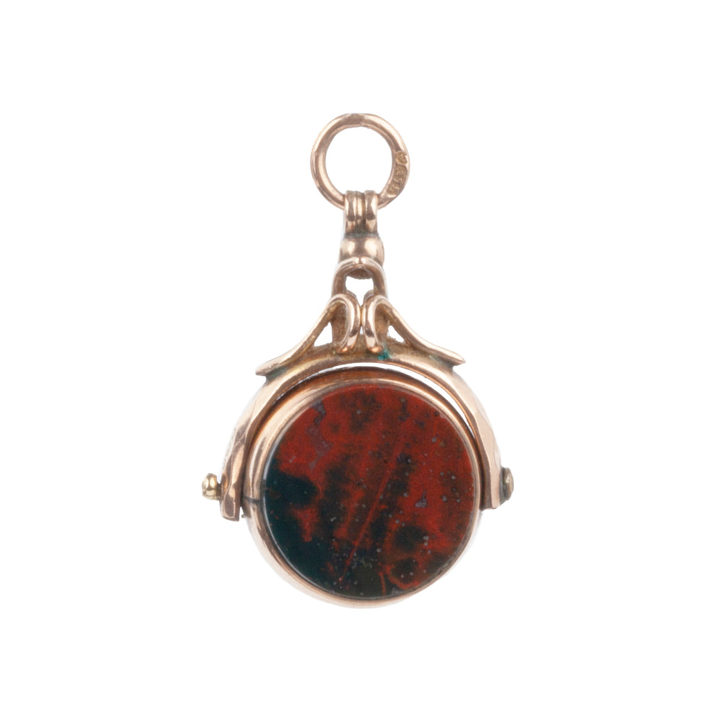 Petite Victorian Spinning Watch Fob in White Agate and Bloodstone