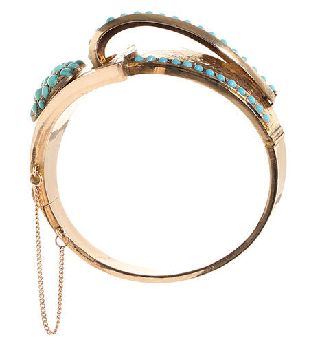 Victorian Gold and Turquoise Heart and  Ribbon Bangle