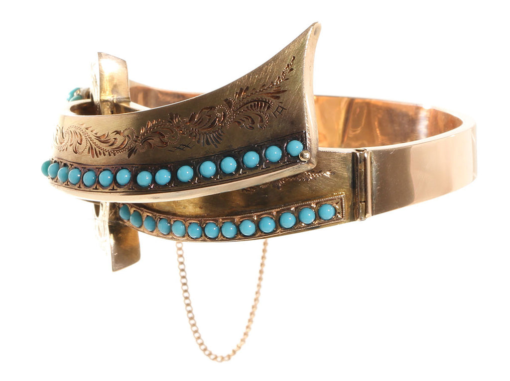 Victorian Gold and Turquoise Heart and  Ribbon Bangle